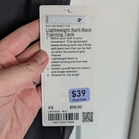 Lululemon NWT Lightweight Split Back Training Tank - Black sz XS - Picture 6 of 6